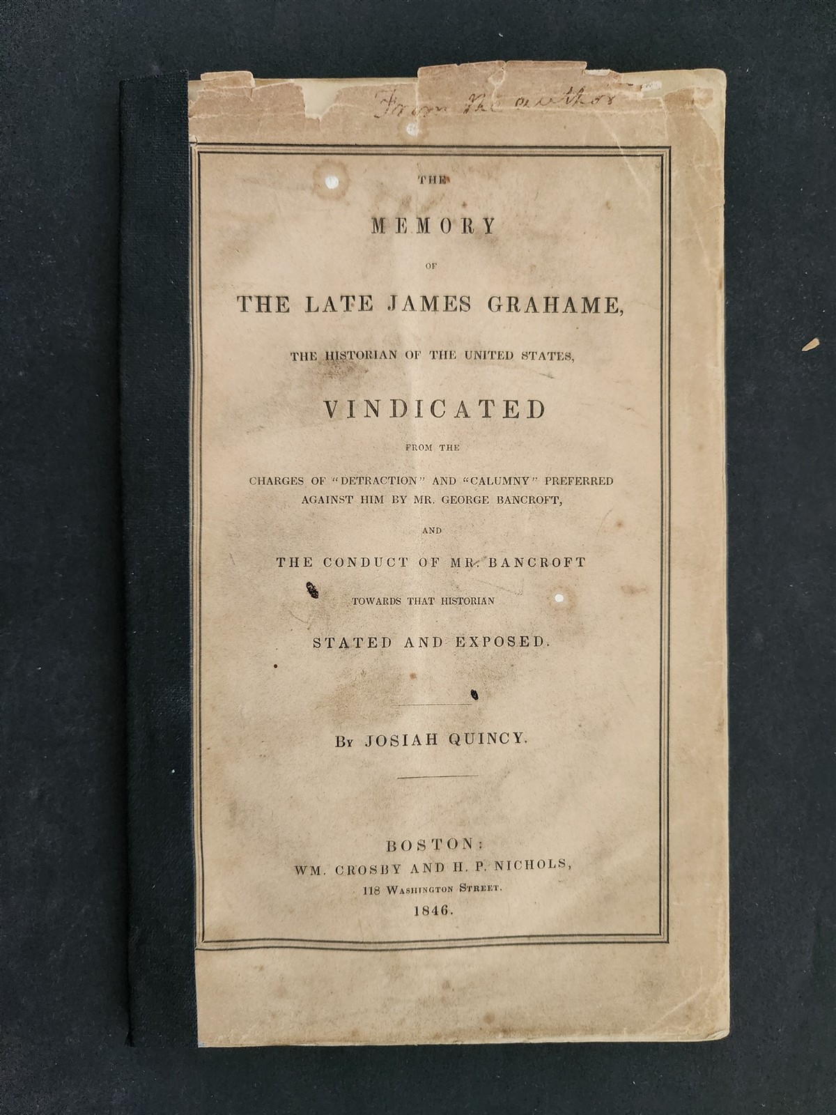 1846 antique HISTORIAN JAMES GRAHAME crime CHARGES VINDICATED josia quincy