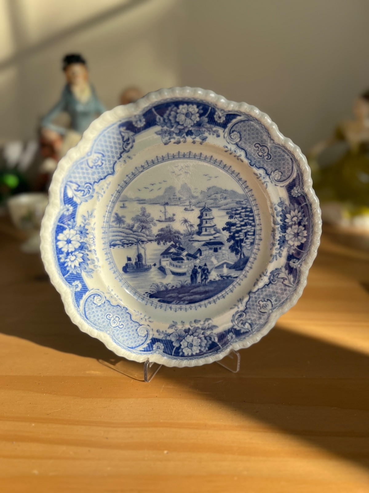 Antique J & W Ridgway Indian Temple Blue Transferware Stone China Plate c1815