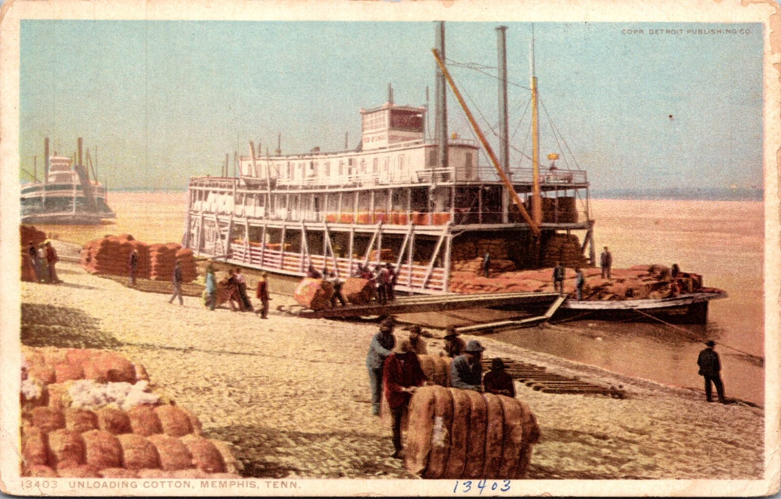 Postcard Unloading Cotton From Boat in Memphis, Tennessee Postcard Unloading Cotton From Boat in Memphis, Tennessee