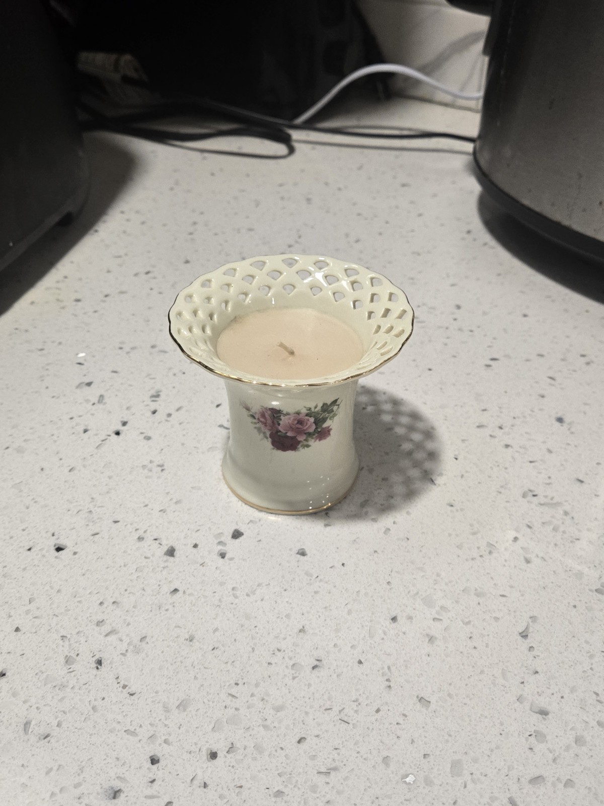Vintage Formalities by Baum Bros Porcelain Candle Holder Victorian Rose Pattern