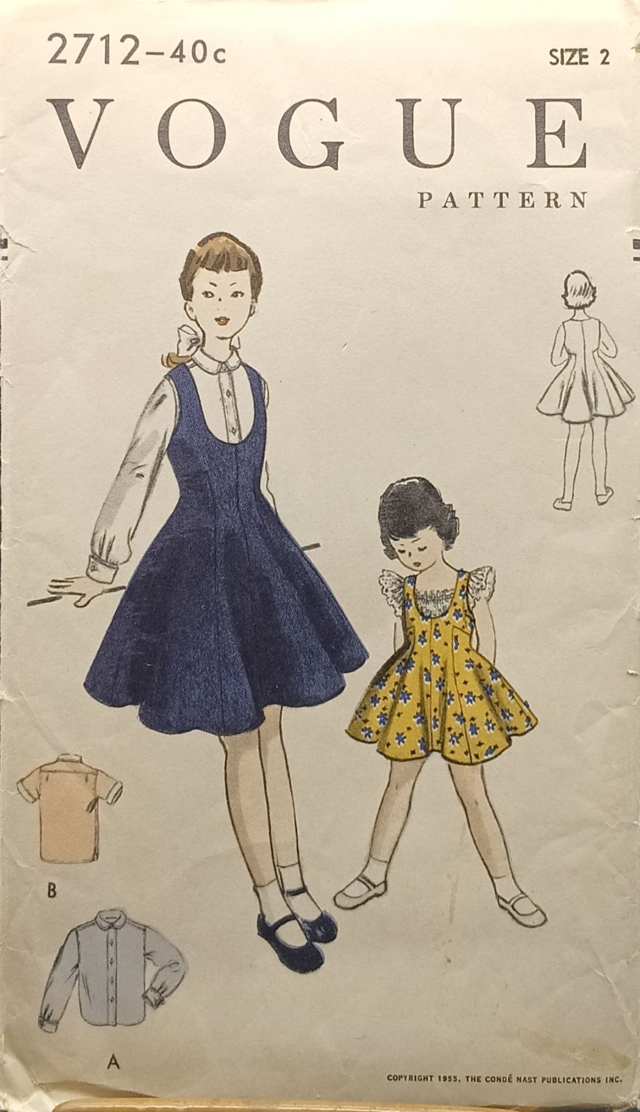 Vintage 1951 Vogue Sewing Pattern 2712 Girls Dress & Blouse Size 2 Printed Instr