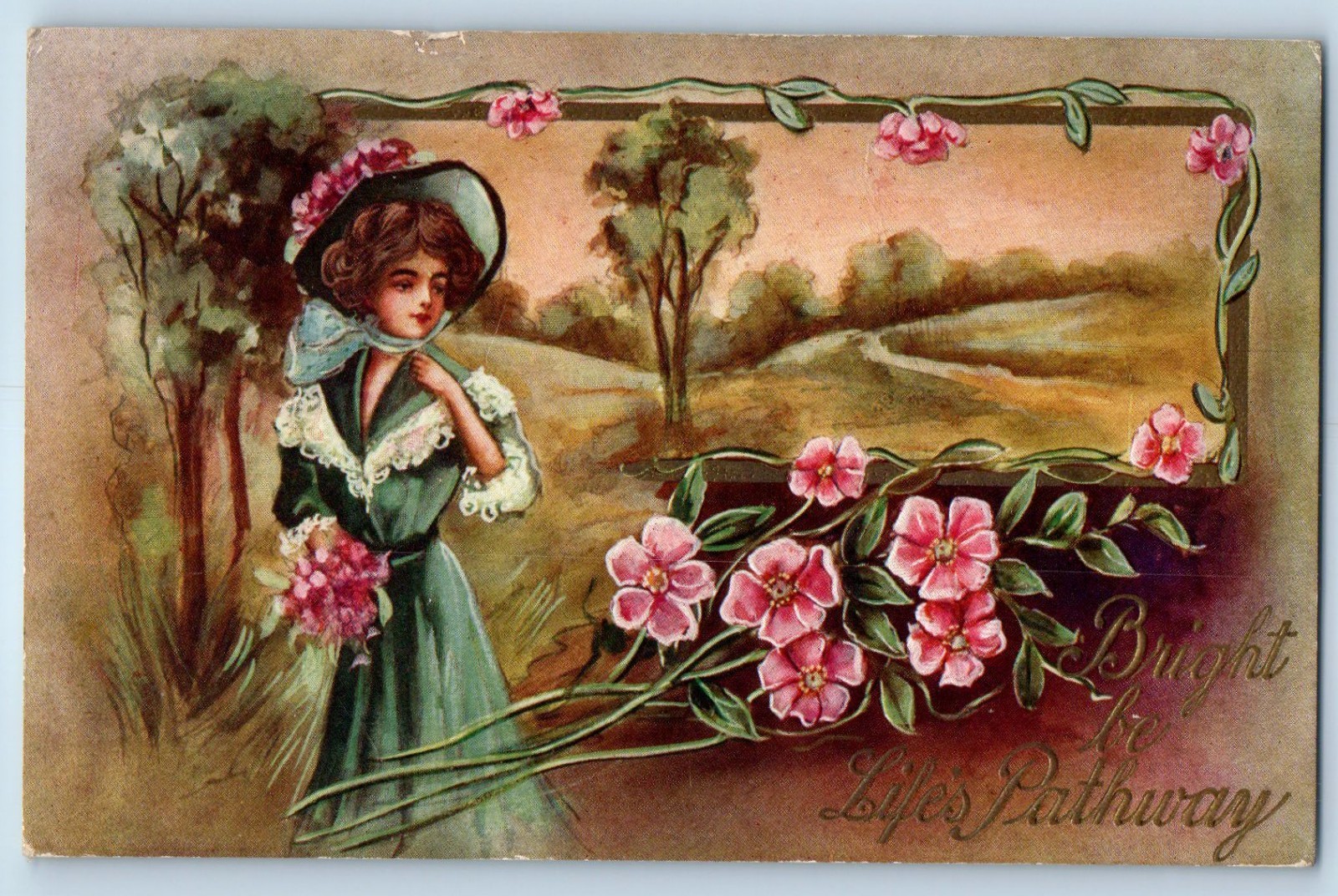 1911 Pretty Woman With Hat Pink Flowers DPO (1902-1919) Flaming MN Postcard 1911 Pretty Woman With Hat Pink Flowers DPO (1902-1919) Flaming MN Postcard