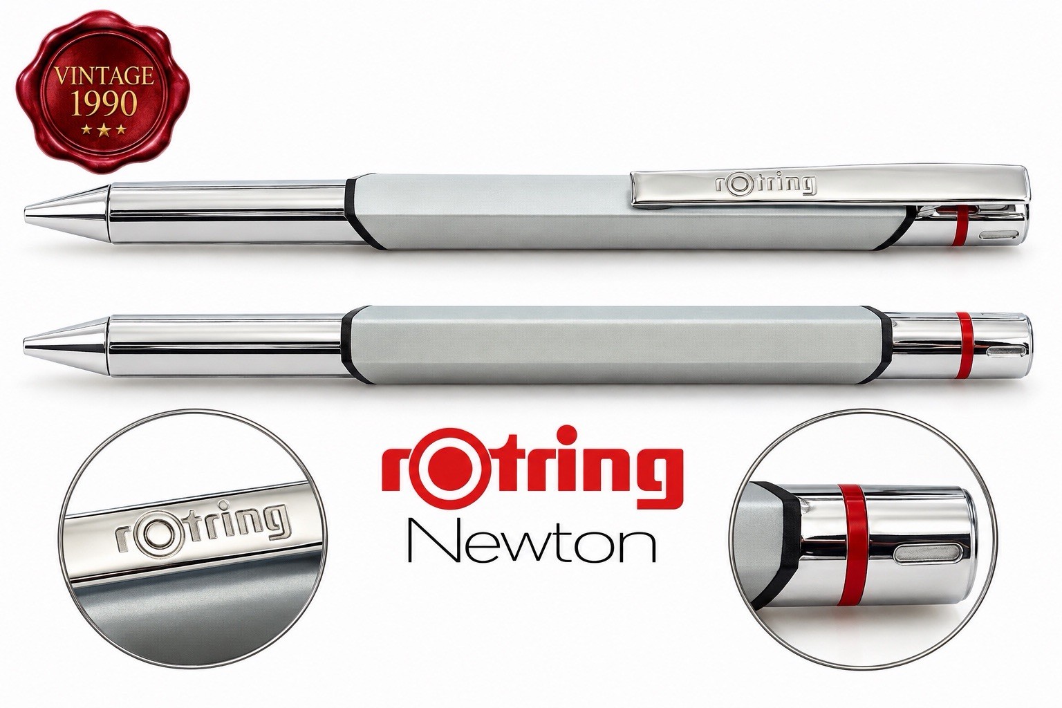 ROTRING Newton Ballpoint Pen Steel Polished Chrome Rare Vintage \'90s