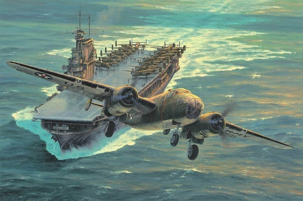 Destination Tokyo by Anthony Saunders art signed by three Doolittle Raiders