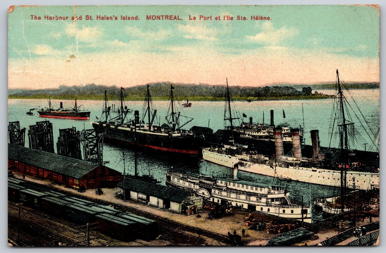 1912 Montreal Harbour St. Helen\'s Island Steamboats Quebec Postcard C483