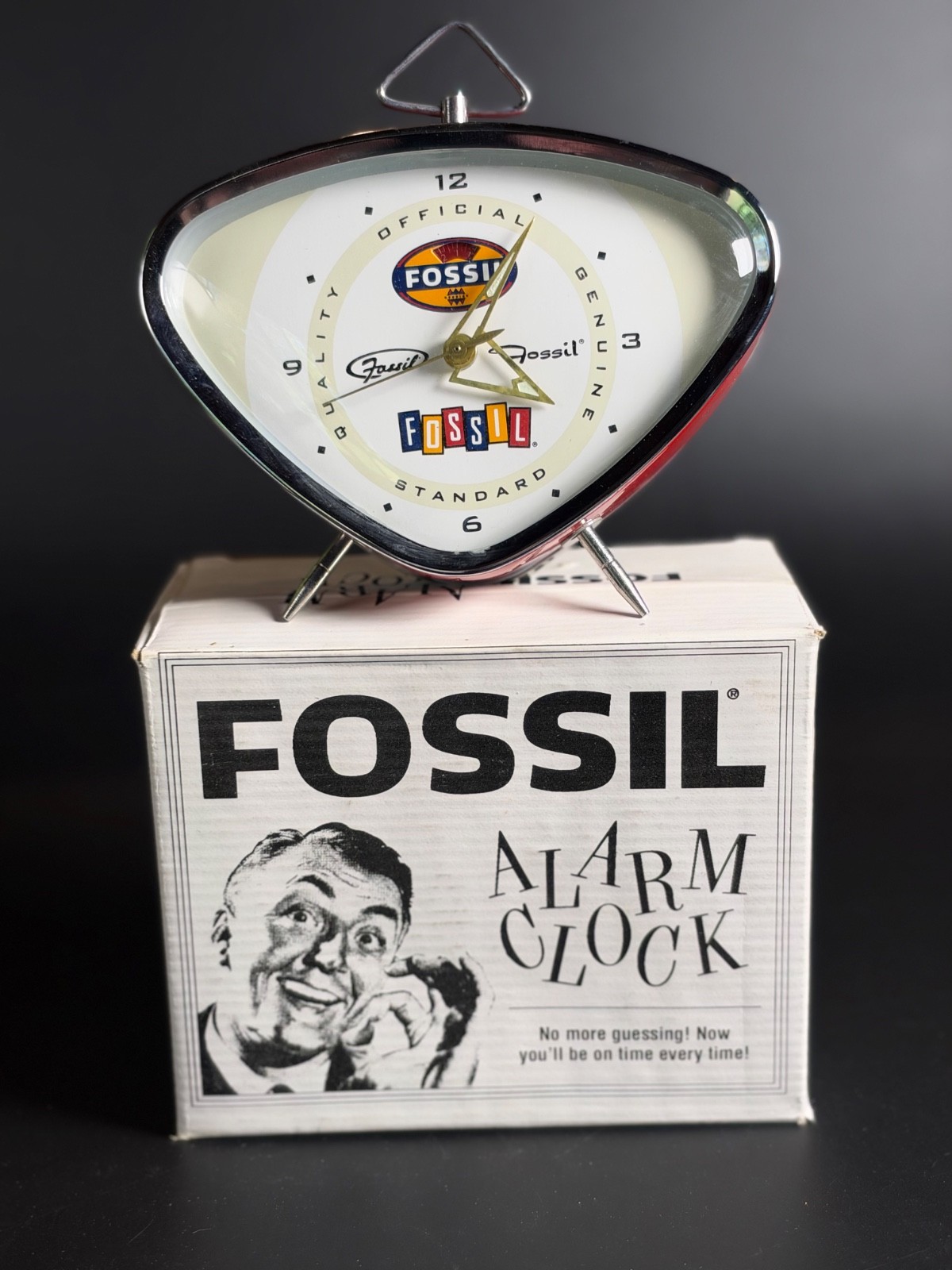 RARE Futuristic Fossil  American  Classic Wind Up Alarm Clock from 1990\'s-Works