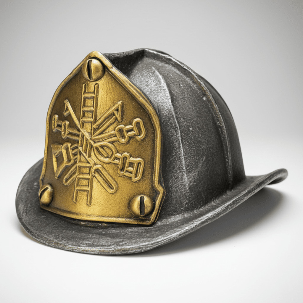 Fire Helmet Cast Iron Bottle Opener With Zinc Embossed Plate