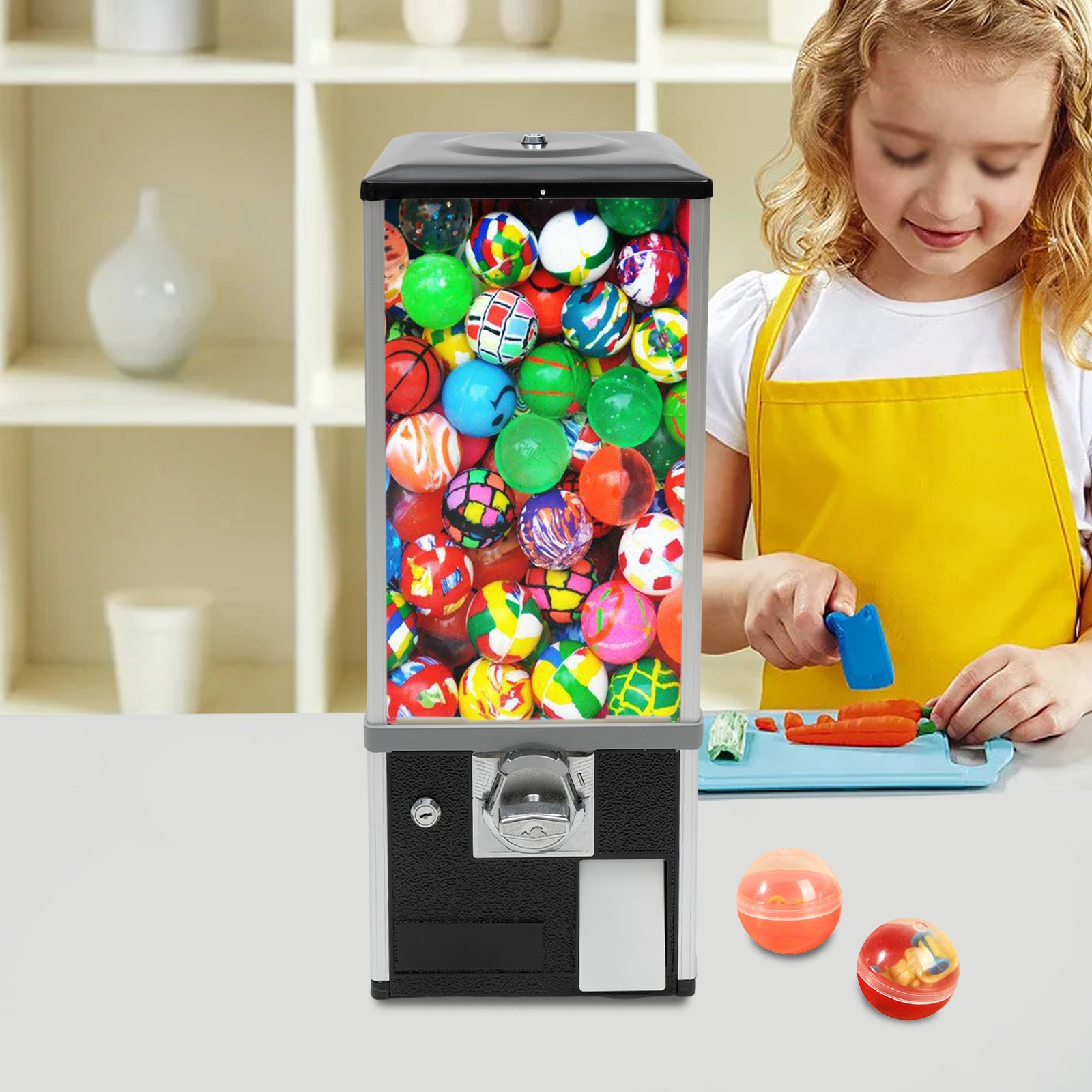 Gumball Machine Vending Coin Bank Vintage Candy Dispenser, Black