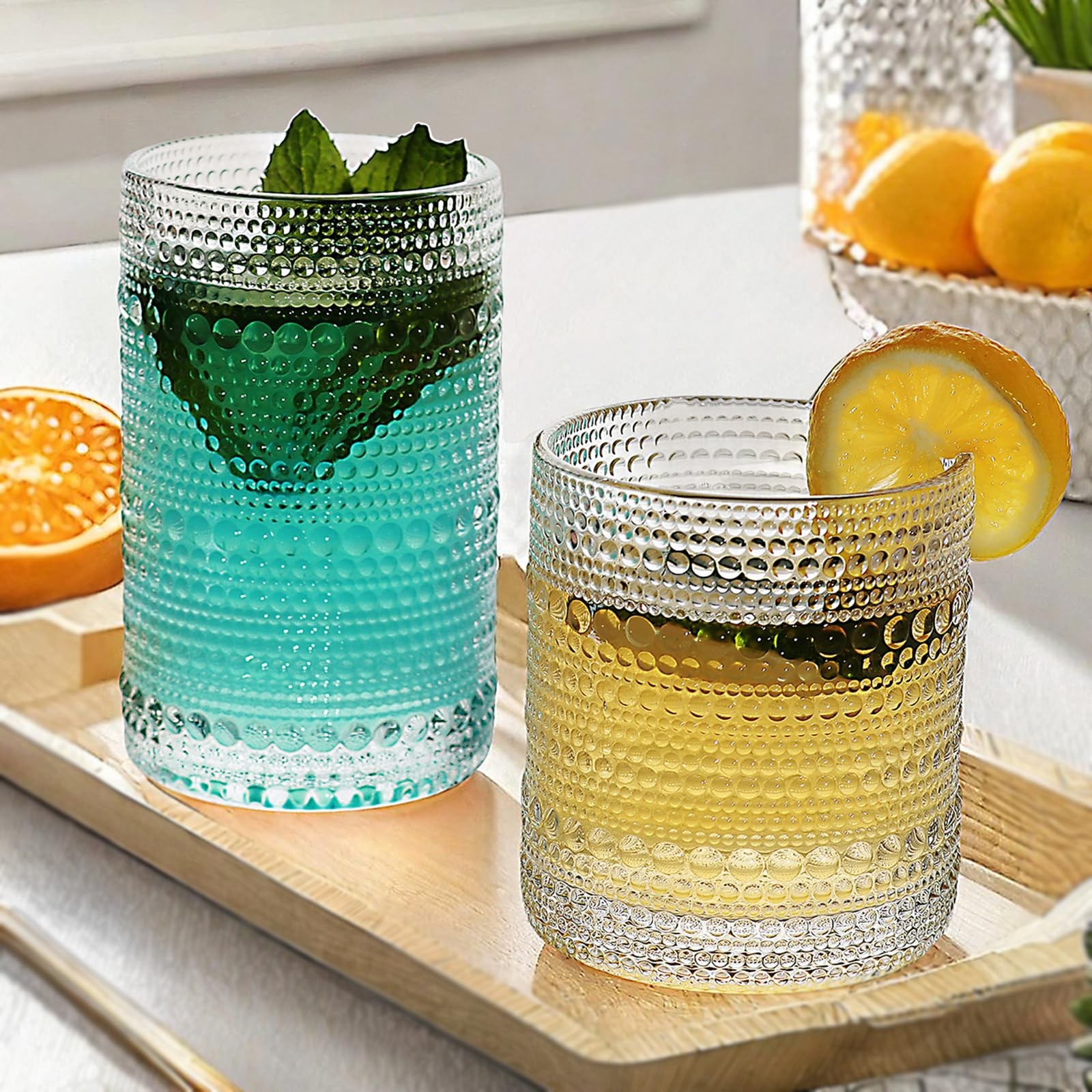 Clear Hobnail Driinking Glasses Set, Glassware Drinking Set of 8, 12 oz Highb... Clear Hobnail Driinking Glasses Set, Glassware Drinking Set of 8, 12 oz Highb...