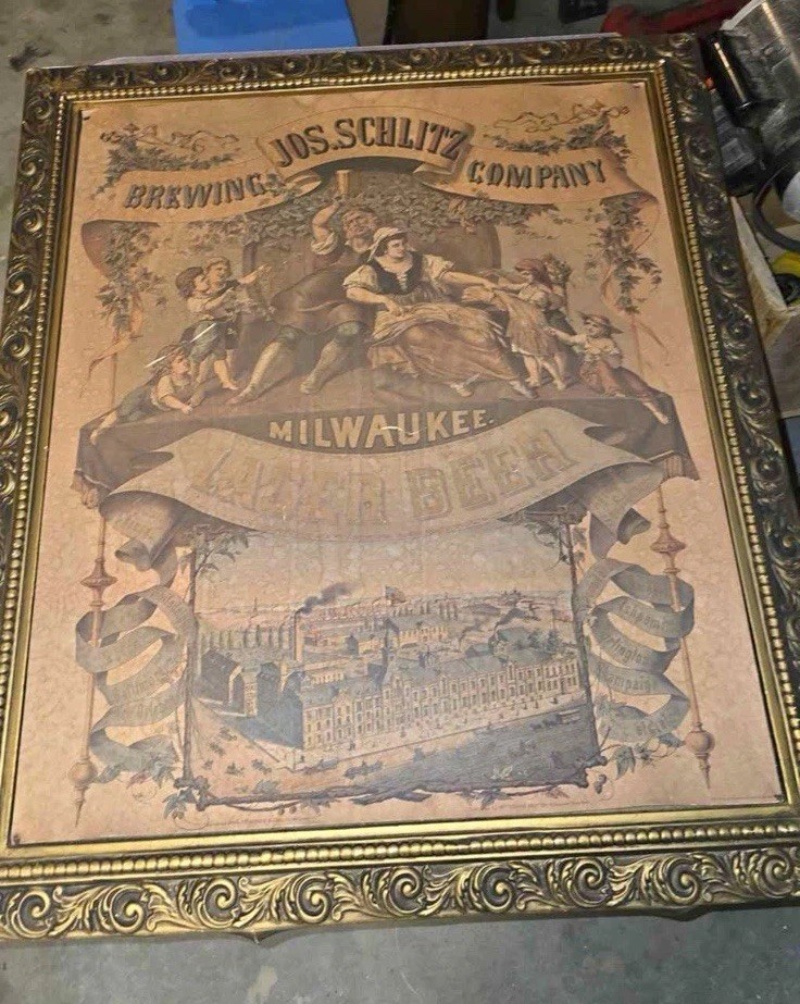 Early Pre-Pro Style Jos. Schlitz Lager Beer Litho Sign Poster Milwaukee WI 1970s