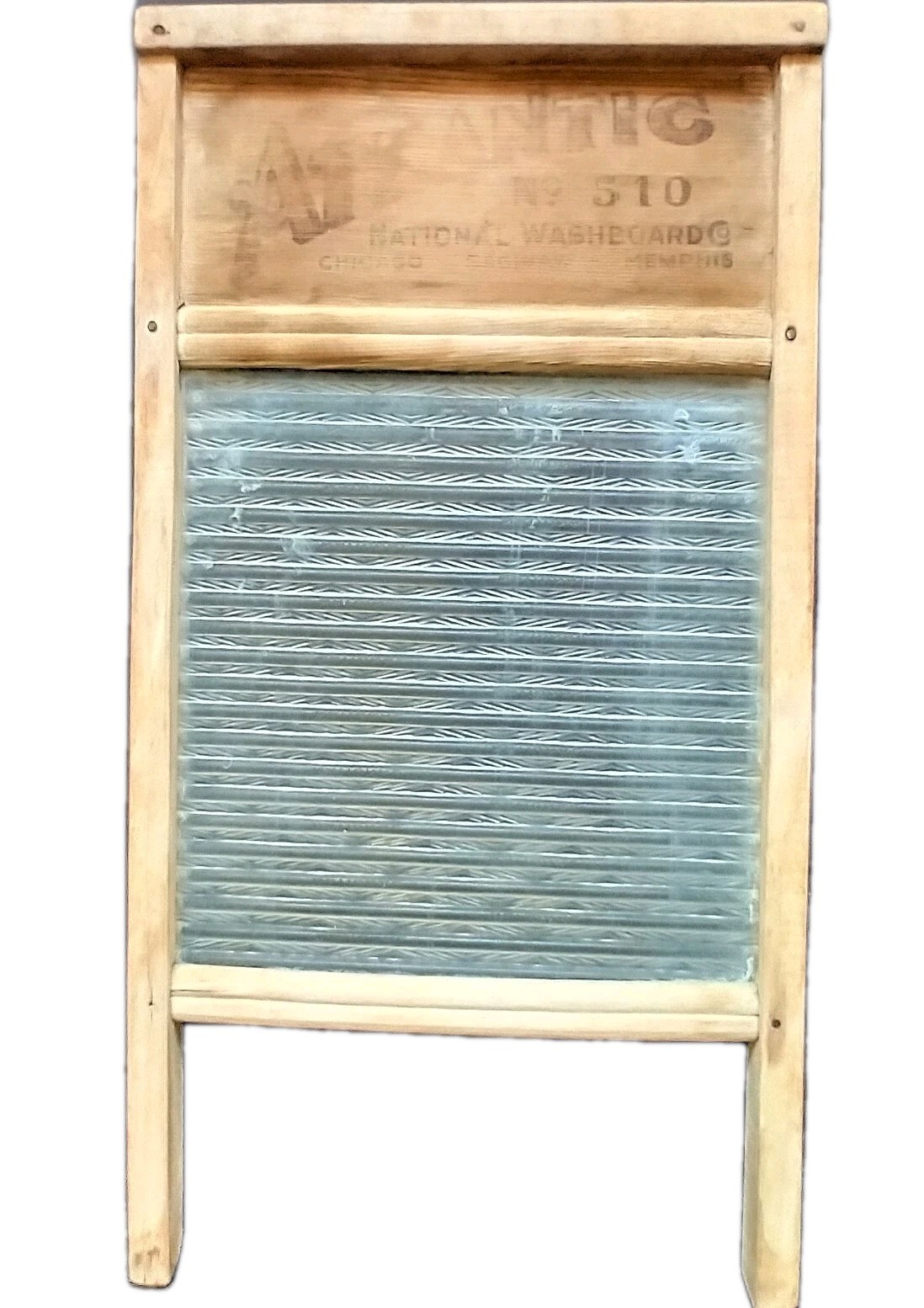 National Washboard Co. Atlantic No.510 Original . GLASS . Wood . VTG . Laundy Rm