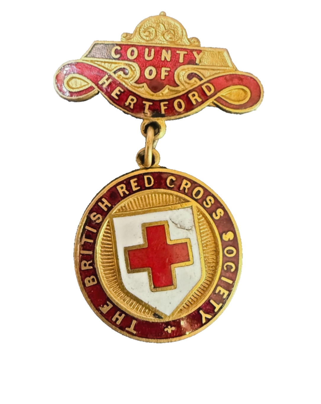 Antique WWl Nursing Badge British Red Cross Society  Hertford J.R. Gaunt London