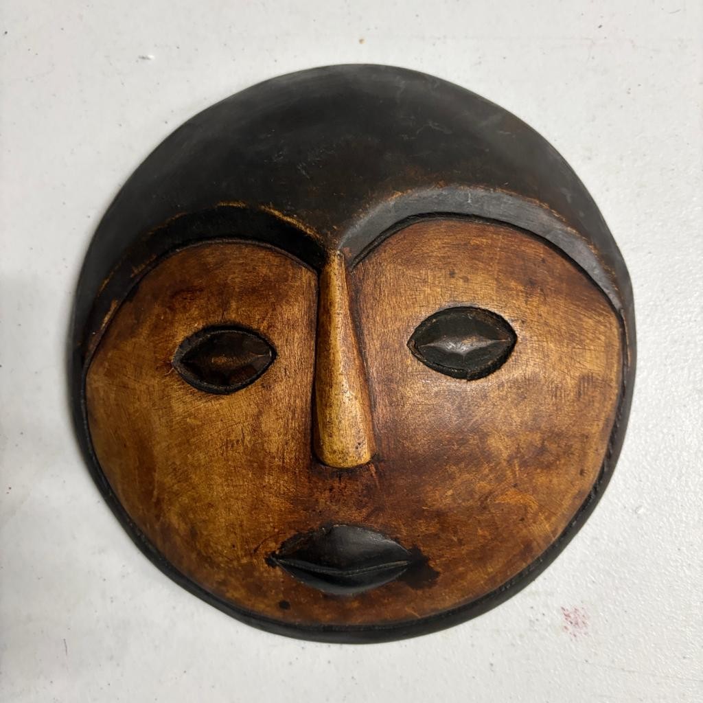 Vintage African Hand Carved Wooden Moon Mask Round Folk Art Wall Hanging Vintage African Hand Carved Wooden Moon Mask Round Folk Art Wall Hanging