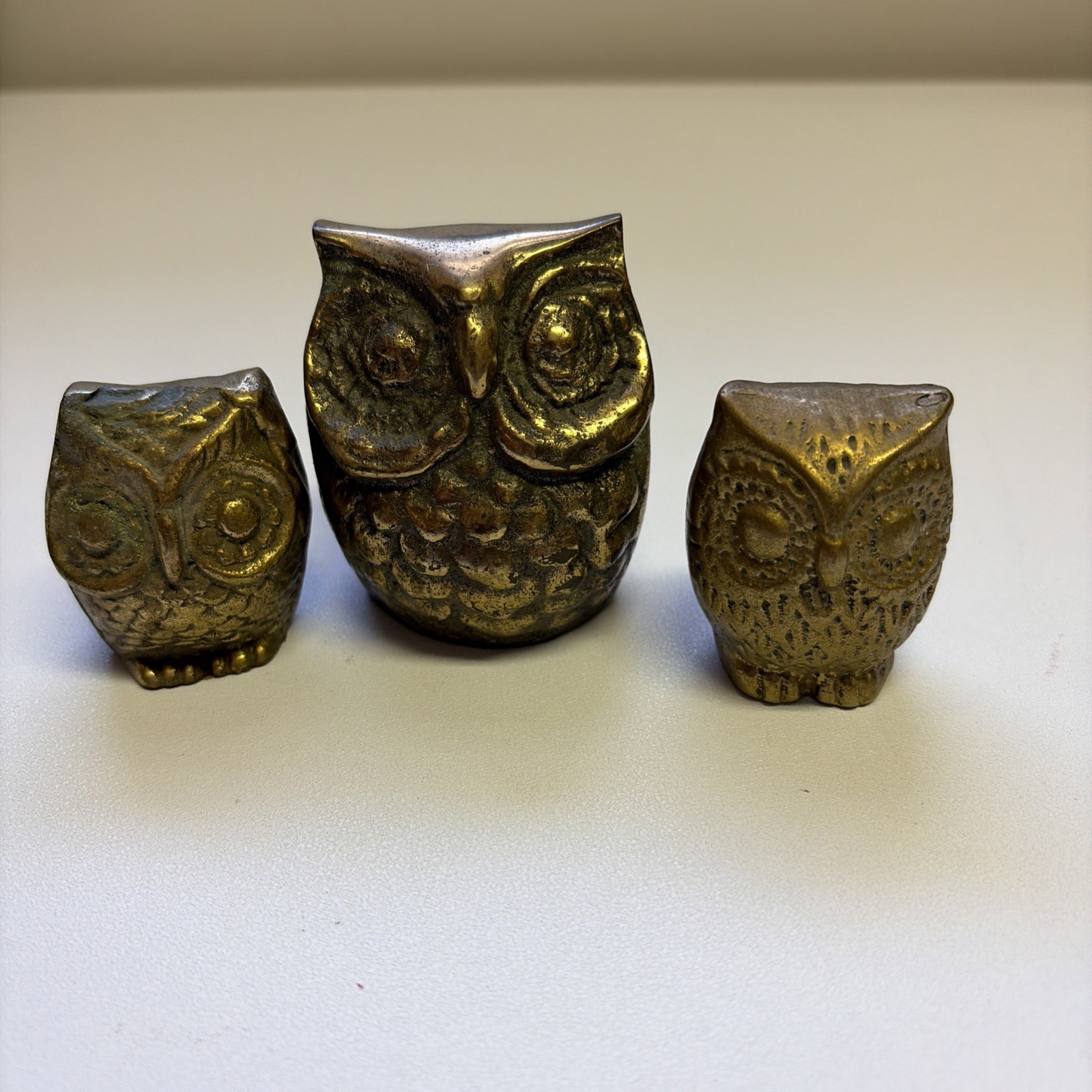 Brass Owl Figurine Set of 3 Collectible Decorative Brassware made in Korea