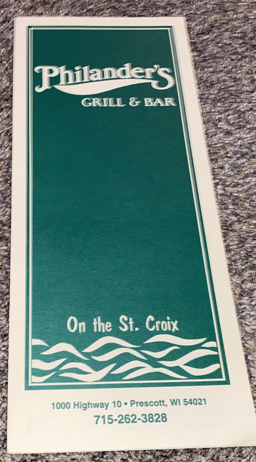  Vintage Philander\'s Bar & Grill Restaurant Menu on St. Croix Prescott WI