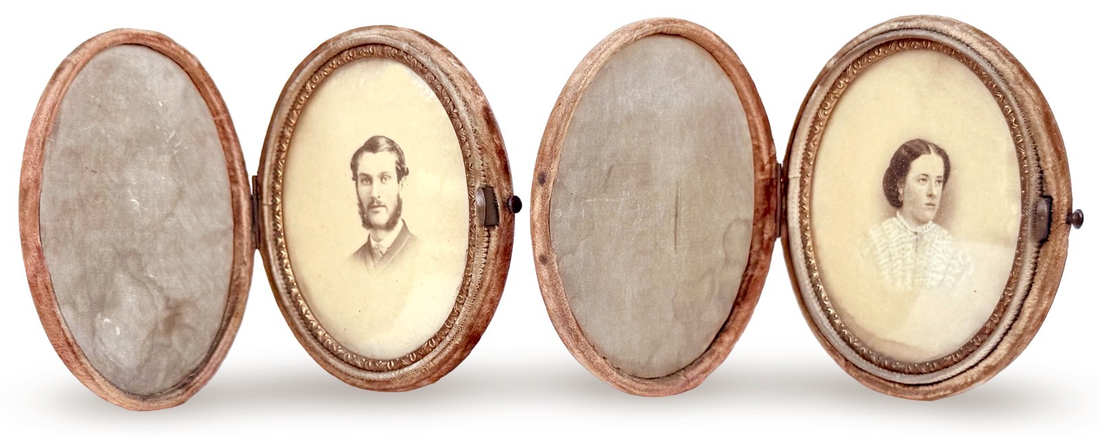 1860s HUSBAND & WIFE Tinted Albumen Photos in Velvet Cases ~ Estate Find