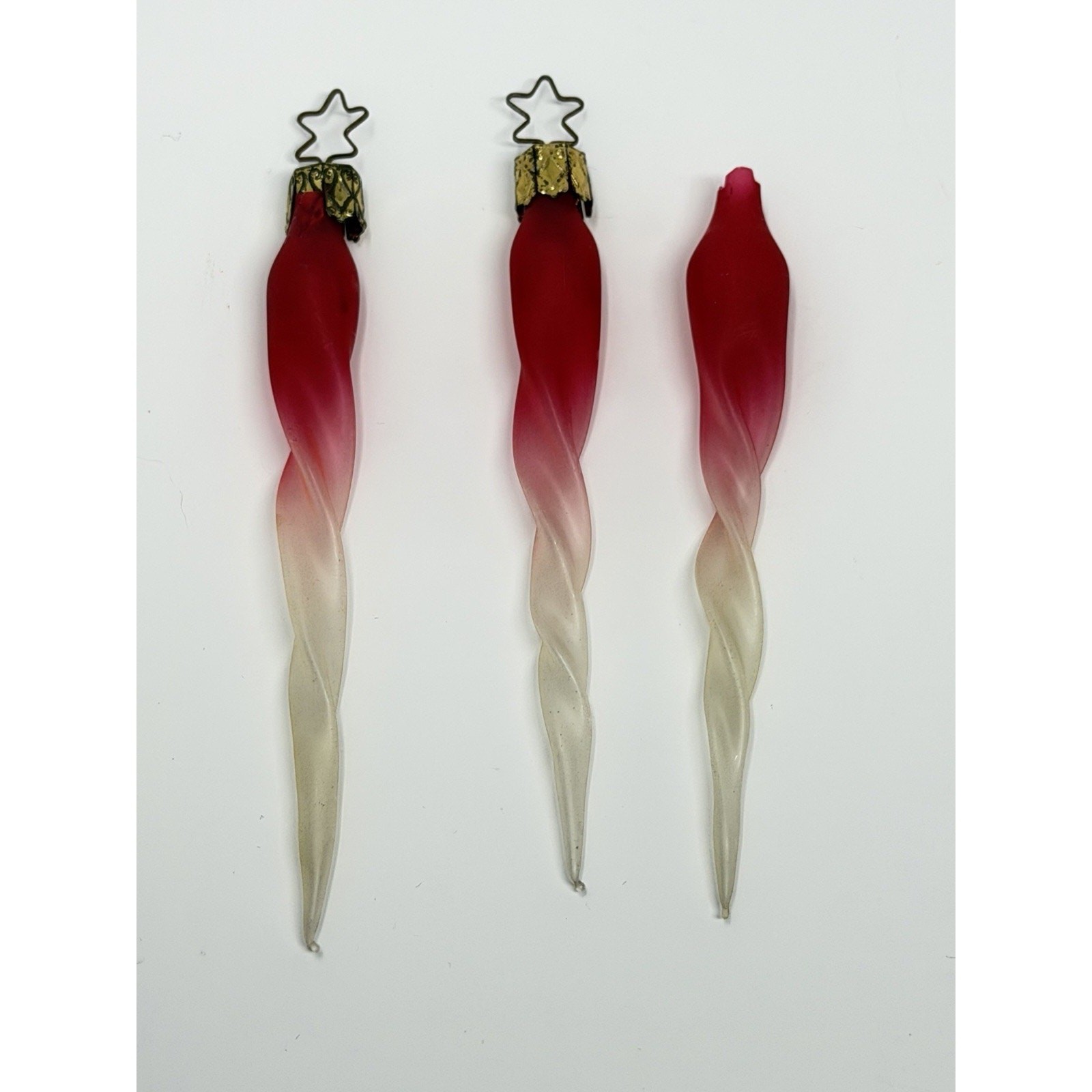 3 Antique 1930s Vintage Blown Glass Christmas Ornament Icicle Red White Pre War 3 Antique 1930s Vintage Blown Glass Christmas Ornament Icicle Red White Pre War