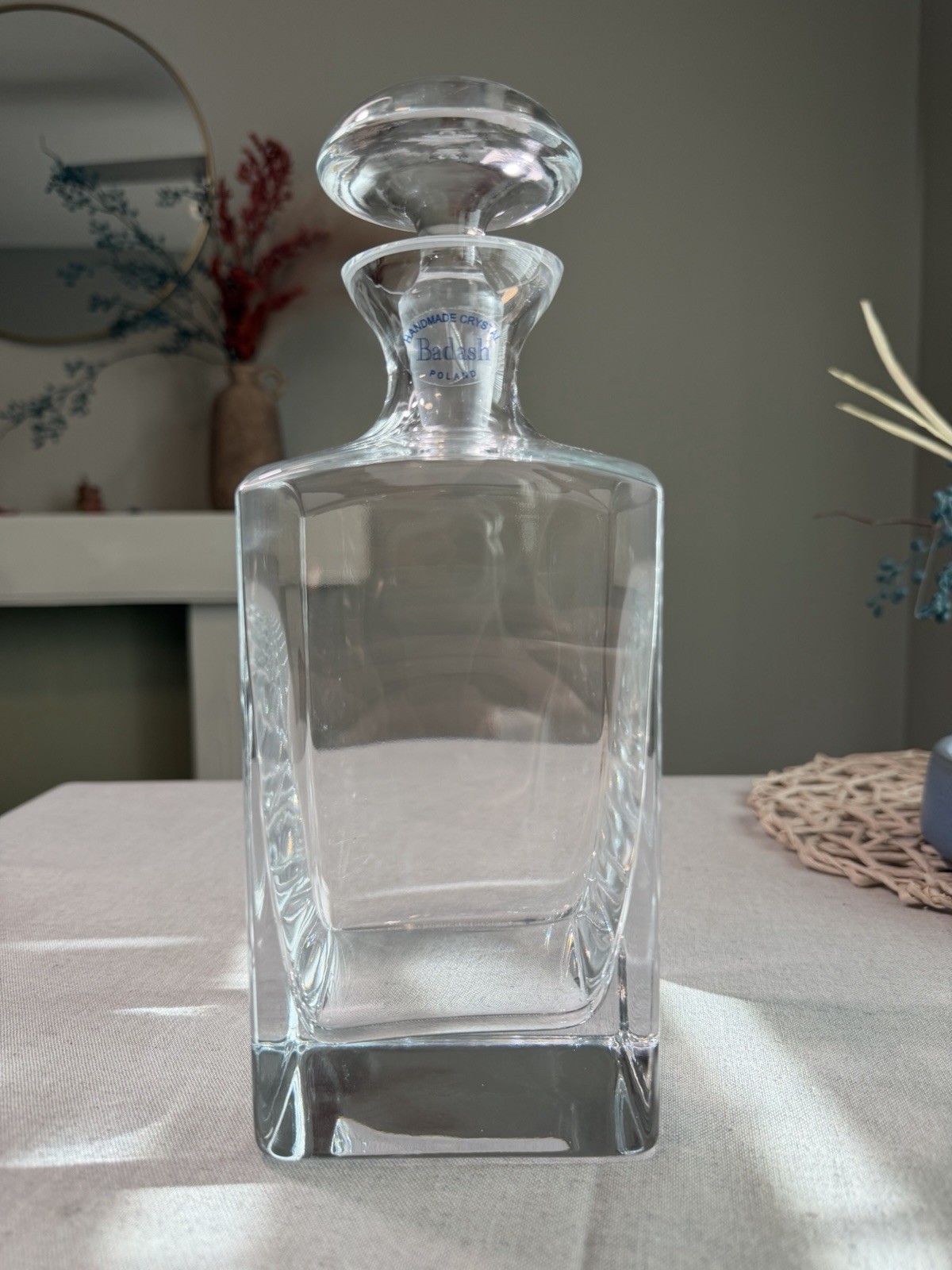 NEW Badash Crystal Andre Square Whiskey Decanter K2224 10.5” Handmade Poland NIB