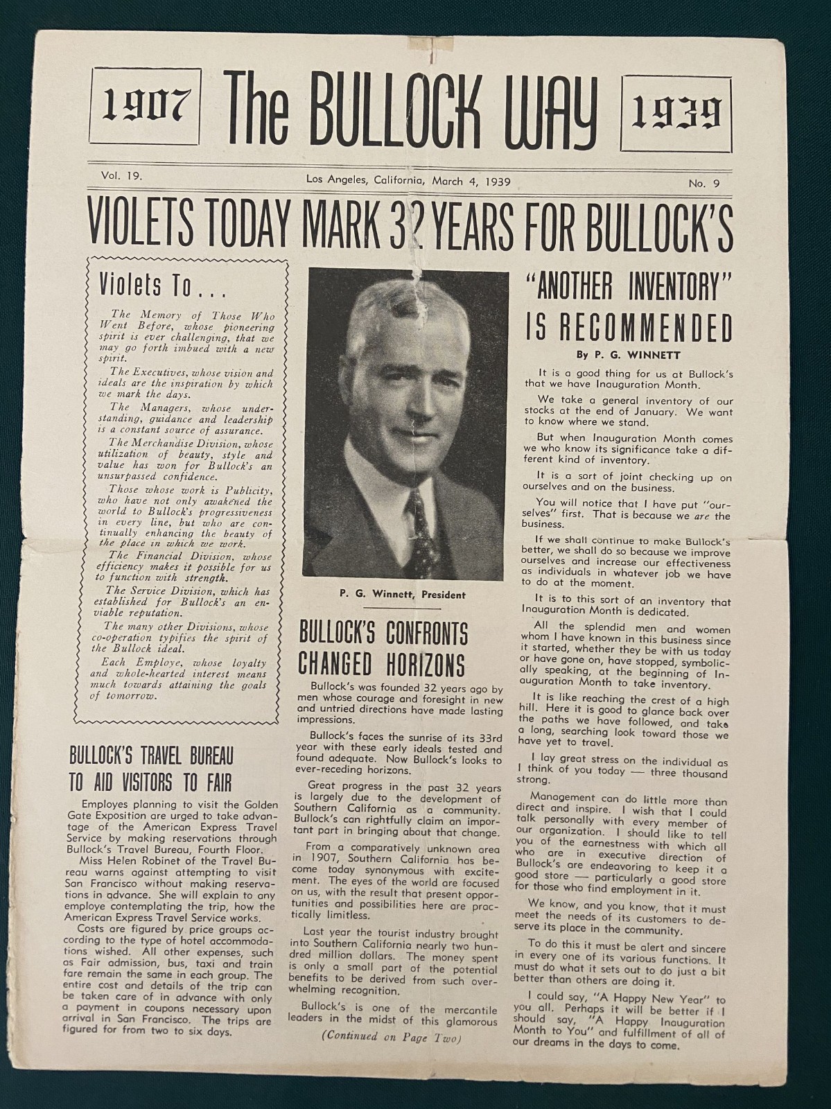 1939 The Bullock Way Newsletter Los Angeles Bullock's Department Store History