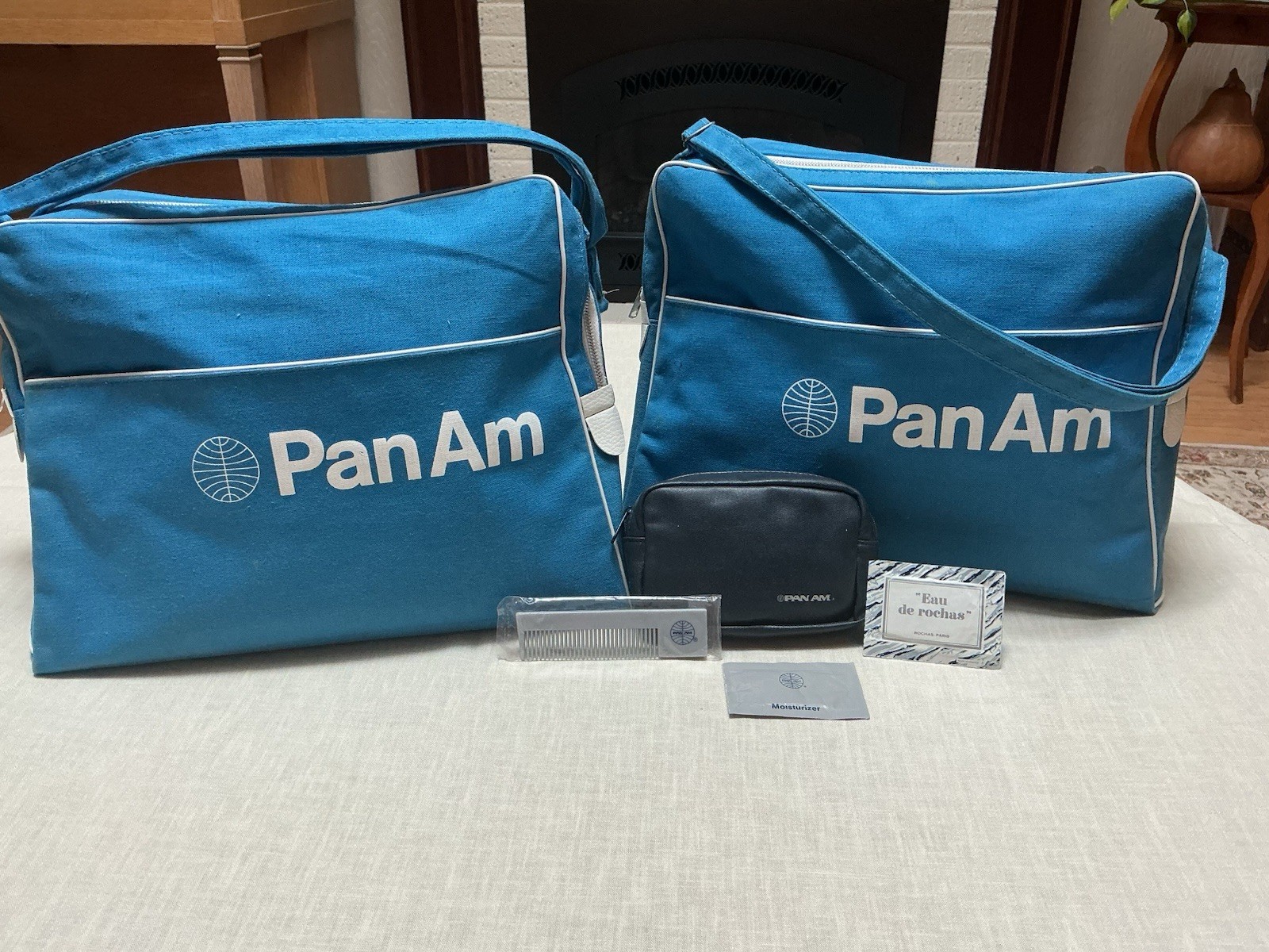 VTG 1963 Pan Am Canvas Flight Bags Pair Deadstock Set BEARSE Amenity Pouch