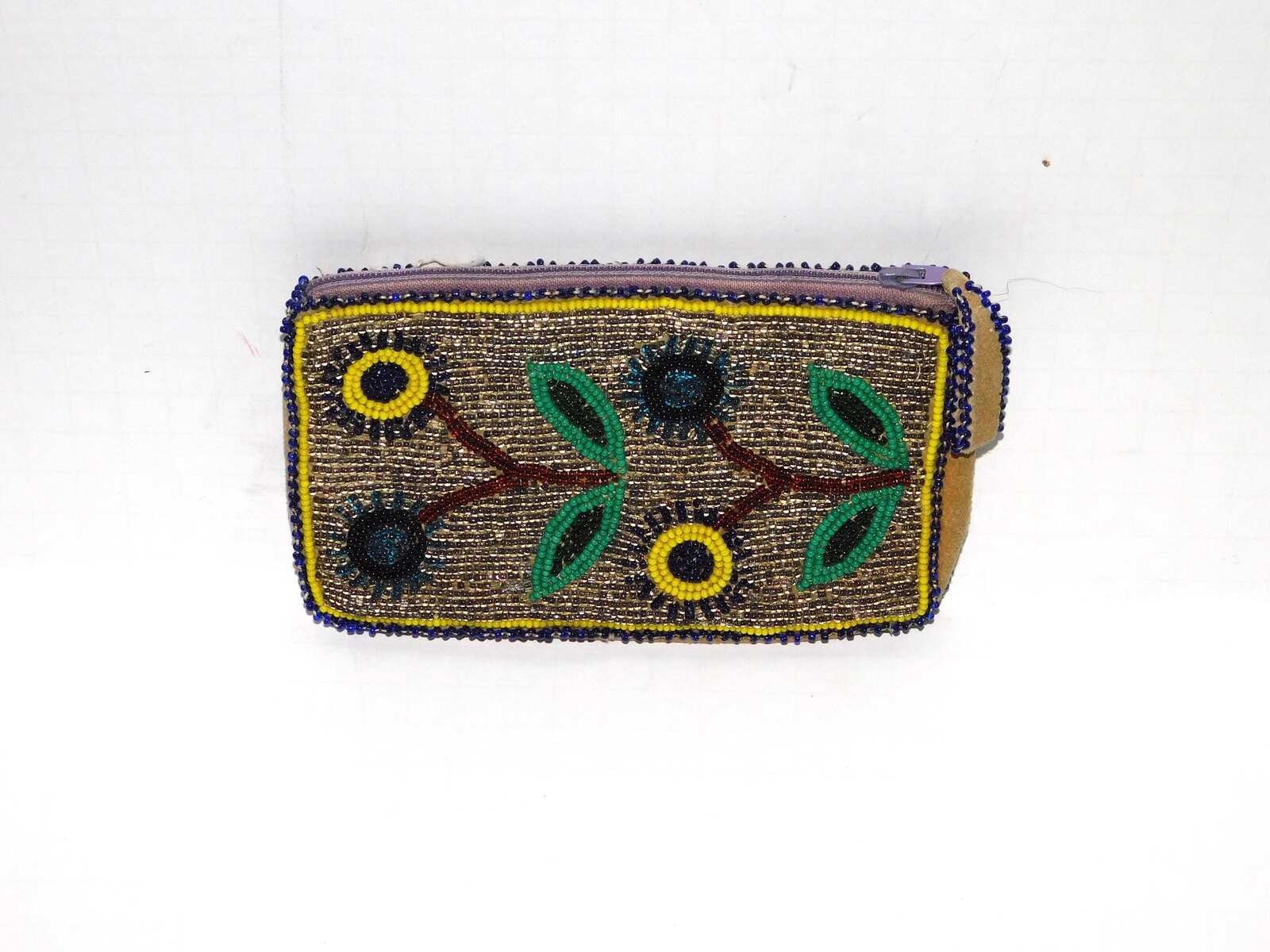 Alaska Native Moose Hide Beaded Purse Bag Silver Red Floral Zip Top Athabaskan