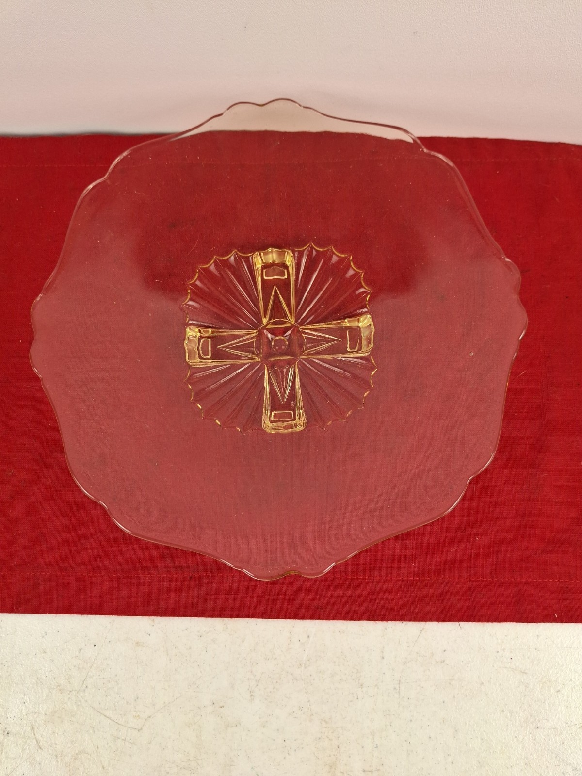 Vintage Standard Glass Pale Yellow Shallow Bowl Trinket Dish Scalloped Edges