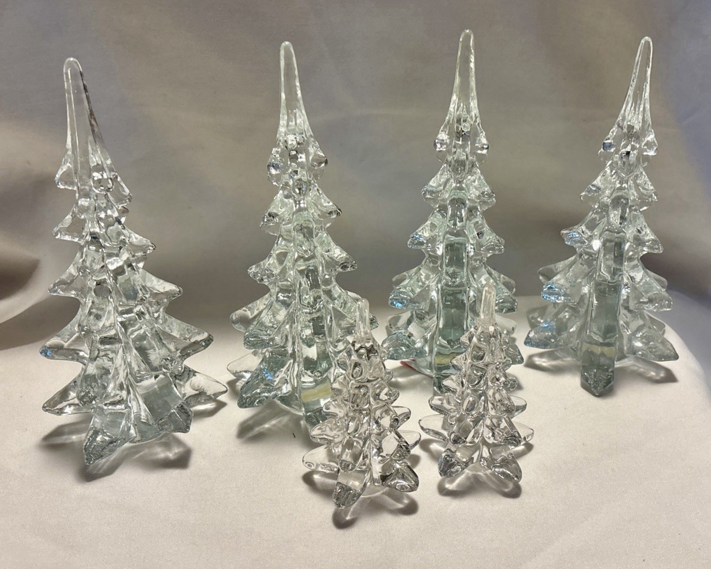 Hand Made Vgt LOT OF 6 Clear Crystal Christmas Tree Figurines  8” & 4” Heavy