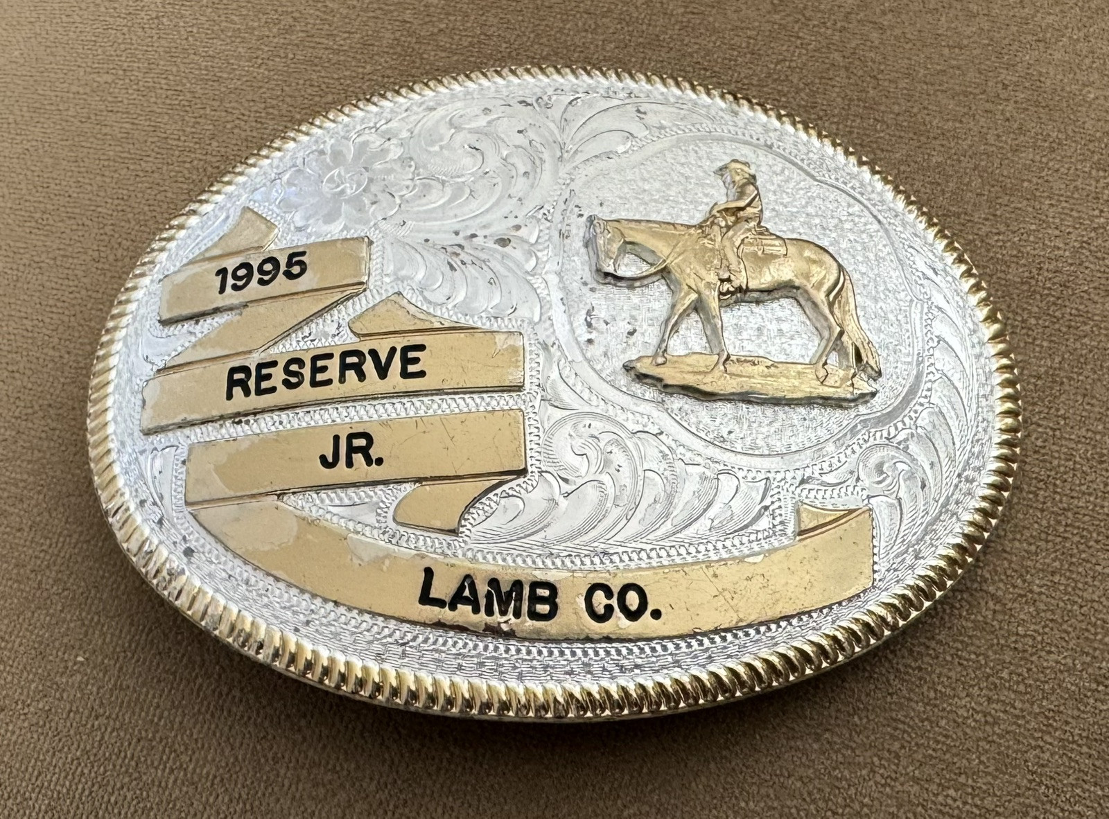 Vintage Premium Montana SS 1995 Lamb County Reserve Cowboy Trophy Belt Buckle
