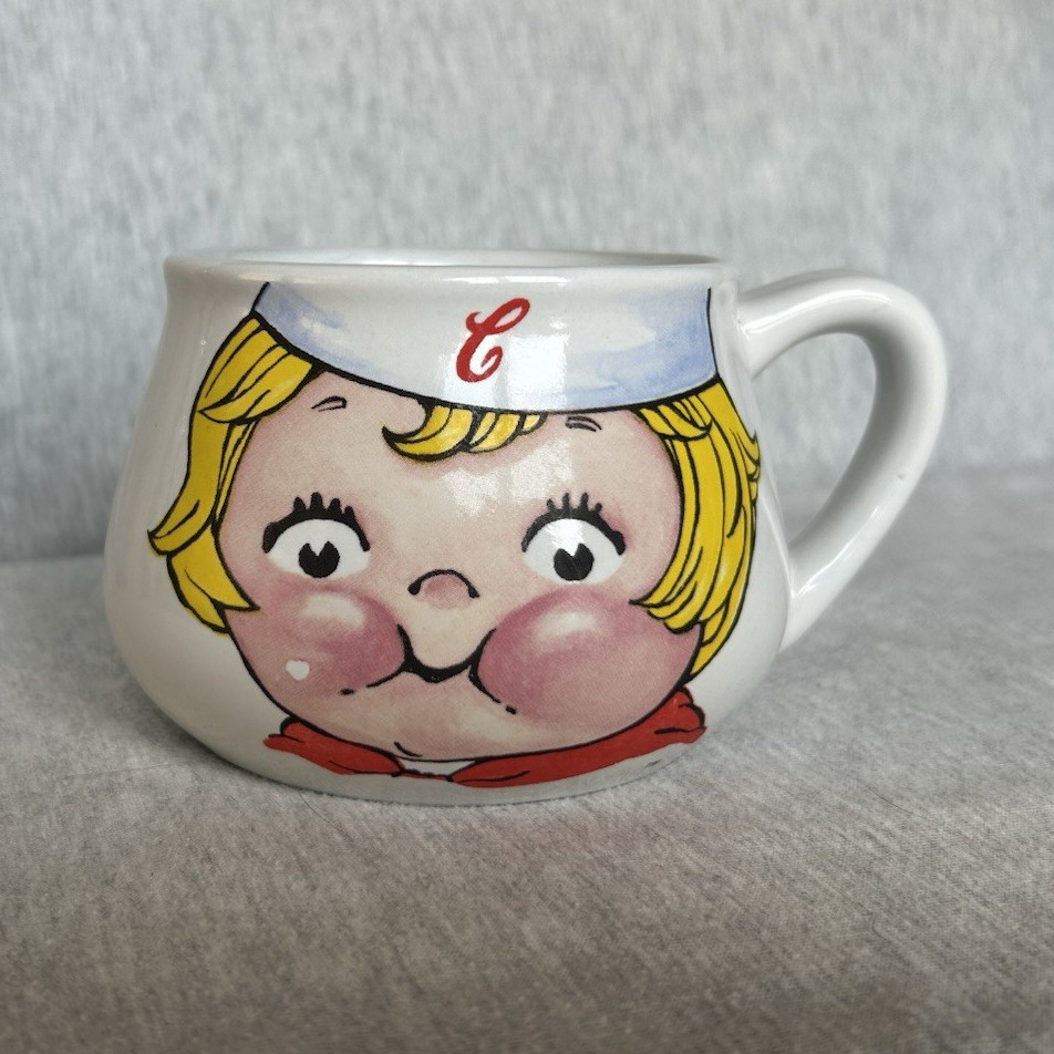 Campbell Soup Company 1998 Kids Face Ceramic Mug Cup White Yellow Red