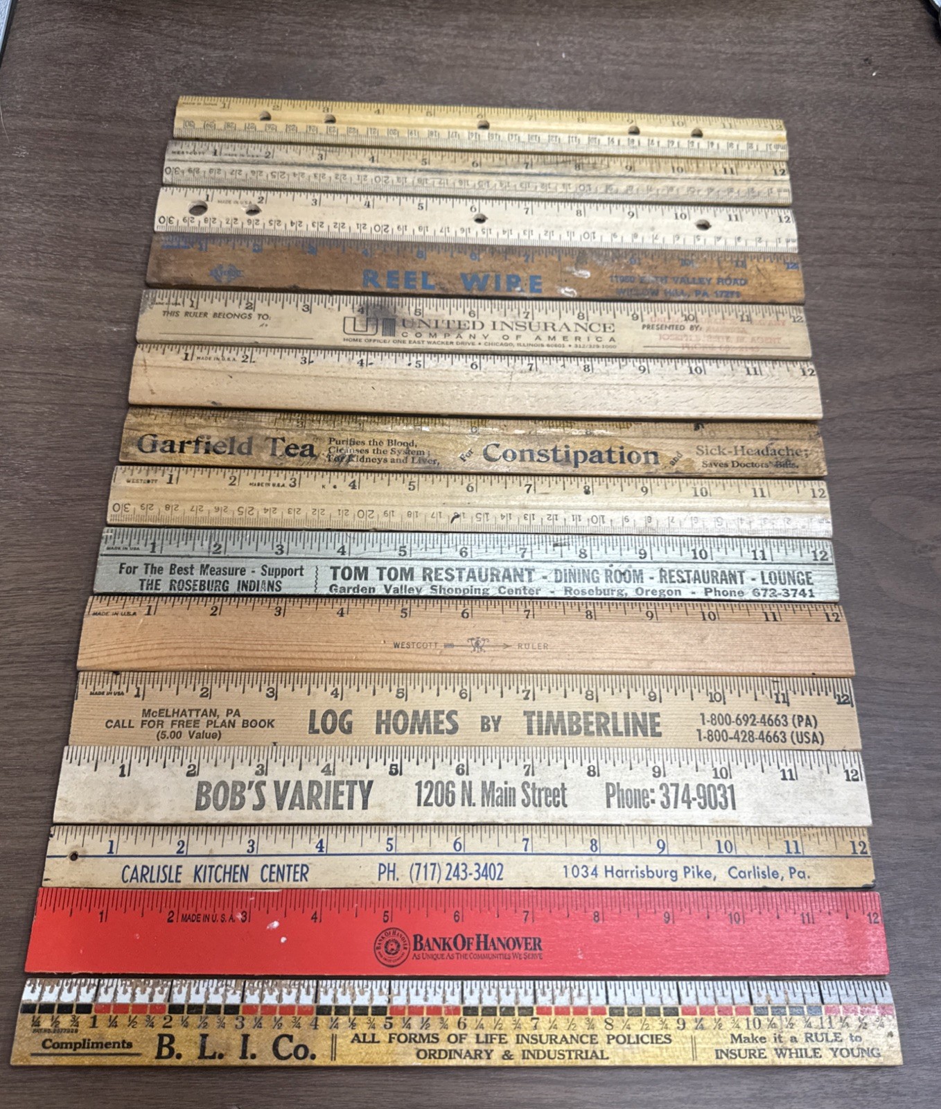 Lot 15 USA Vintage School Advertising Wooden Rulers Mass, NJ, MD, PA Lot 15 USA Vintage School Advertising Wooden Rulers Mass, NJ, MD, PA