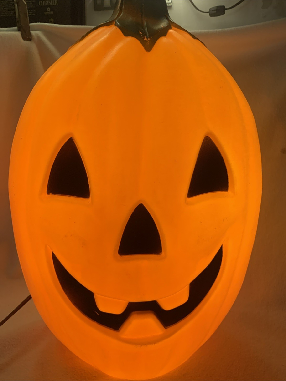 Vintage Blow Mold Lighted Pumpkin Wall Hanging Mount 20”