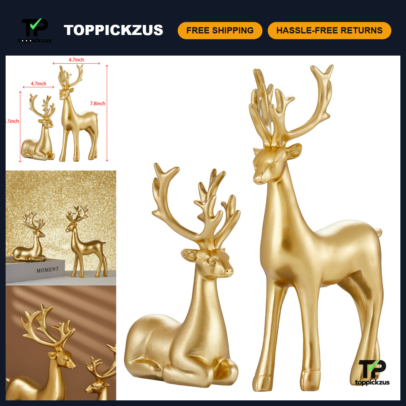 2PCS Reindeer Resin Ornaments - Mother & Child Deer Couple Sculpture for Home De