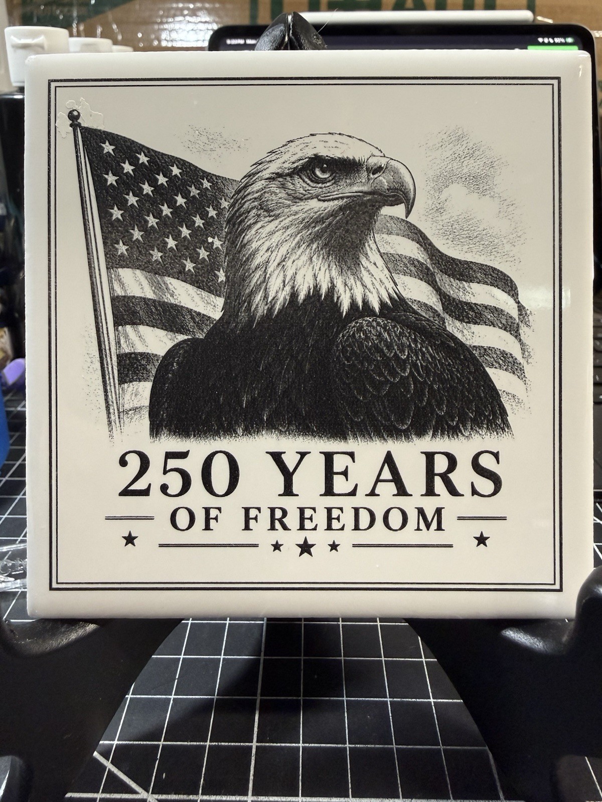 250 Years of Freedom Eagle Ceramic Tile Engraved Patriotic USA 1776-2026