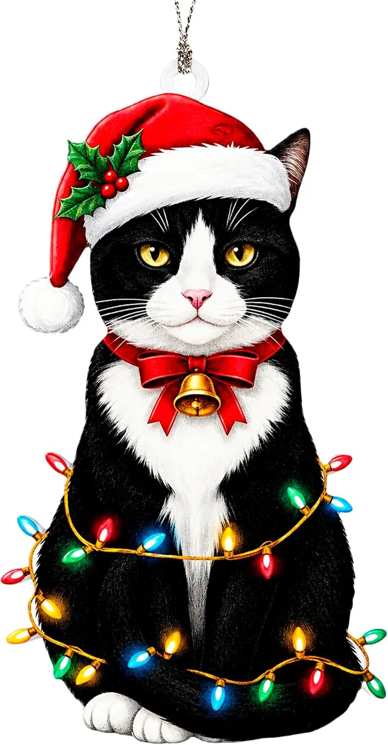 Tuxedo Cat Christmas Ornament 2026, Black and White Cat Tree Decoration, Cute Ki