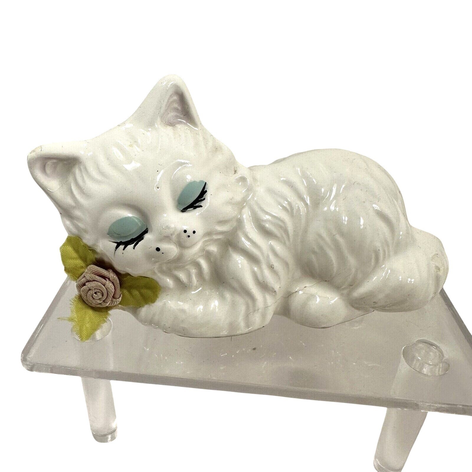 White Porcelain Cat Figurine Sleeping Kitty Vtg 5 Inch Cat Lover 