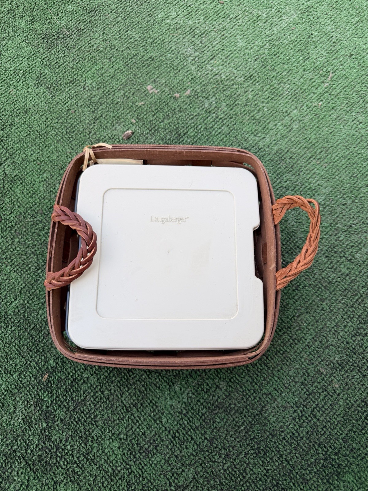 Longaberger Small Square Serving Basket Featuring Braided Handles and Lid Longaberger Small Square Serving Basket Featuring Braided Handles and Lid