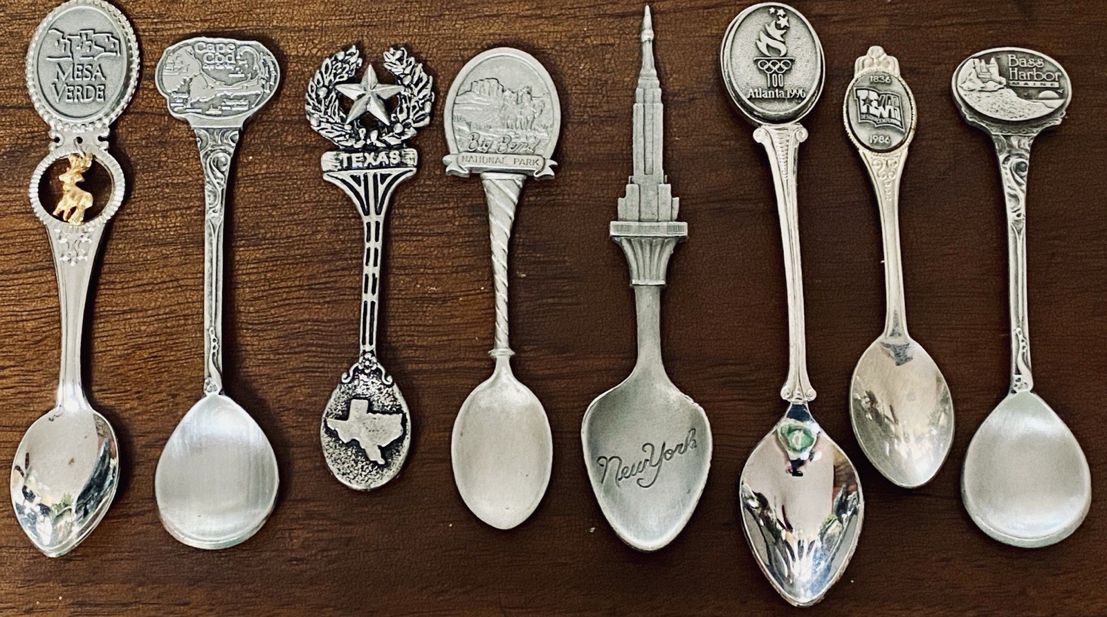 Lot VTG 8 Pcs Pewter Souvenir Spoons United States 🇺🇸