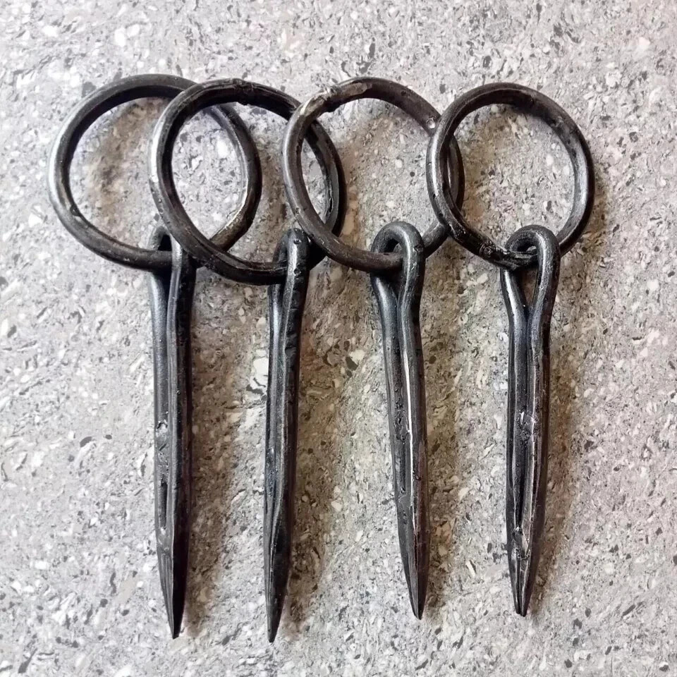 4 Piece Antique Wrought Tethering Ring on Pin Blacksmith Hardware