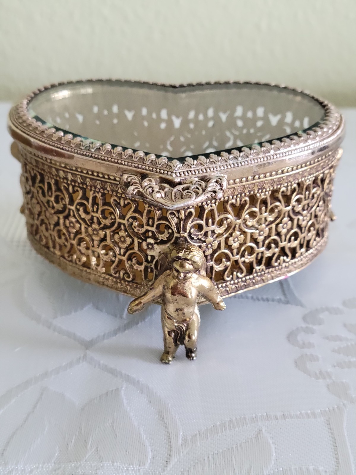 Rar,vintage Regency Solid Brass Filigreehinged Lid,hard Shepherd  Box.