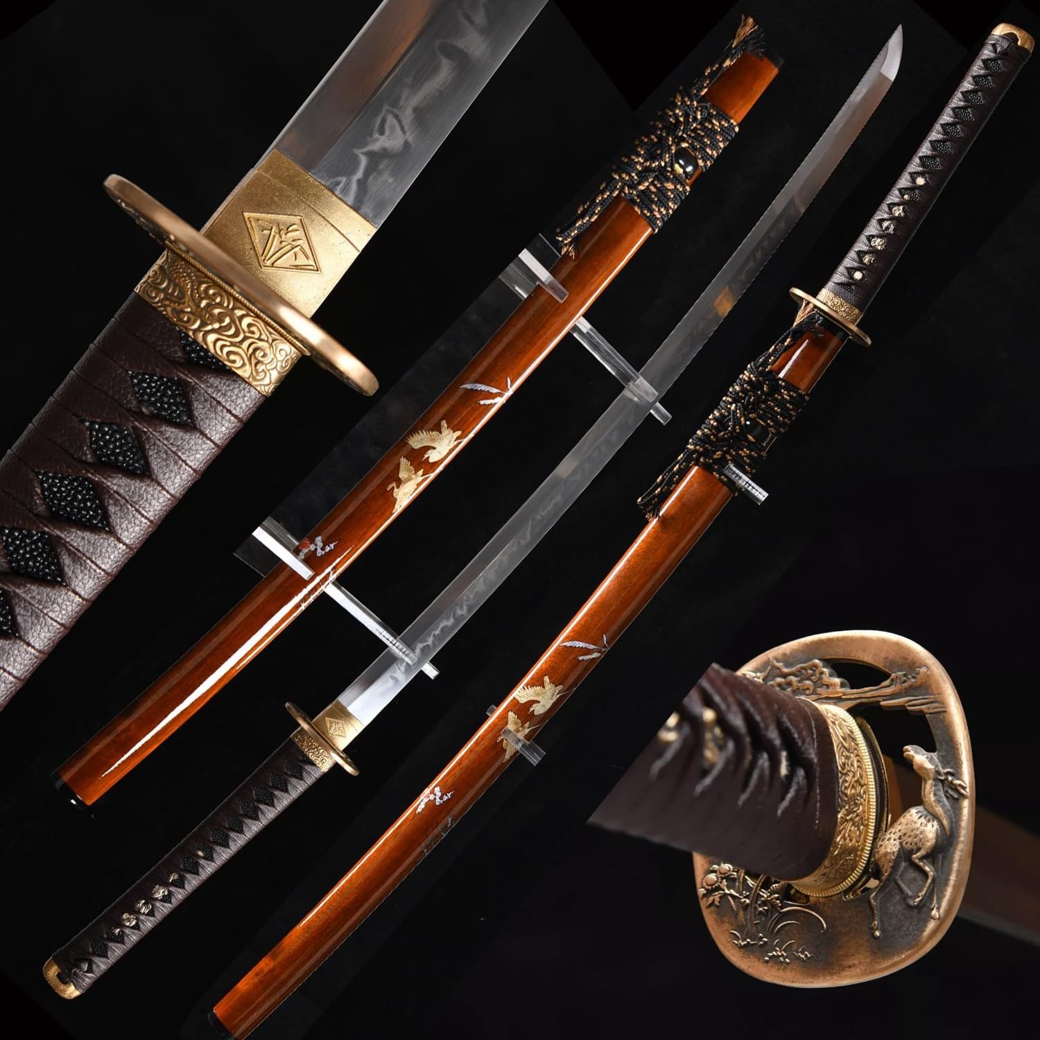 Exquisite Japanese Samurai Sword Clay Tempered T10 Steel Katana Deer Theme Sword