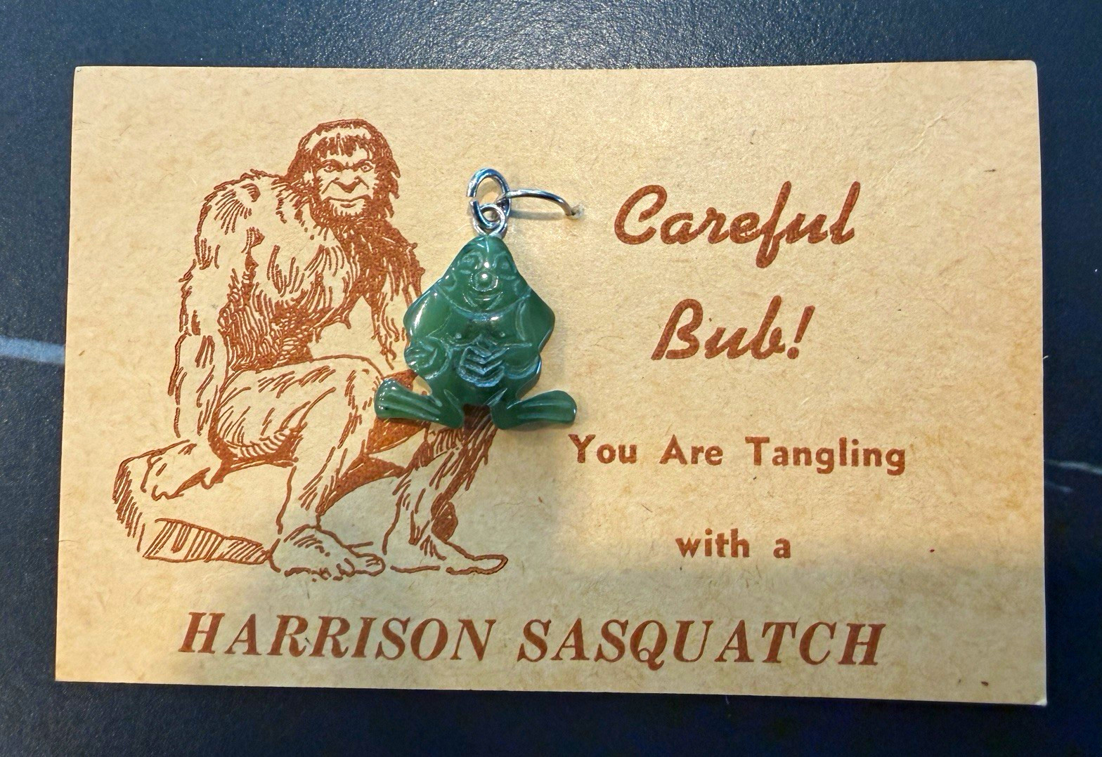 HARRISON SASQUATCH Souvenir with Genuine BC Jade Māori Pendant Charm - 1980\'s