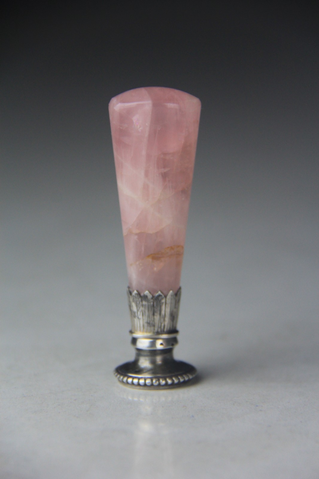 French Silver and Rose Quartz Wax Seal Stamp