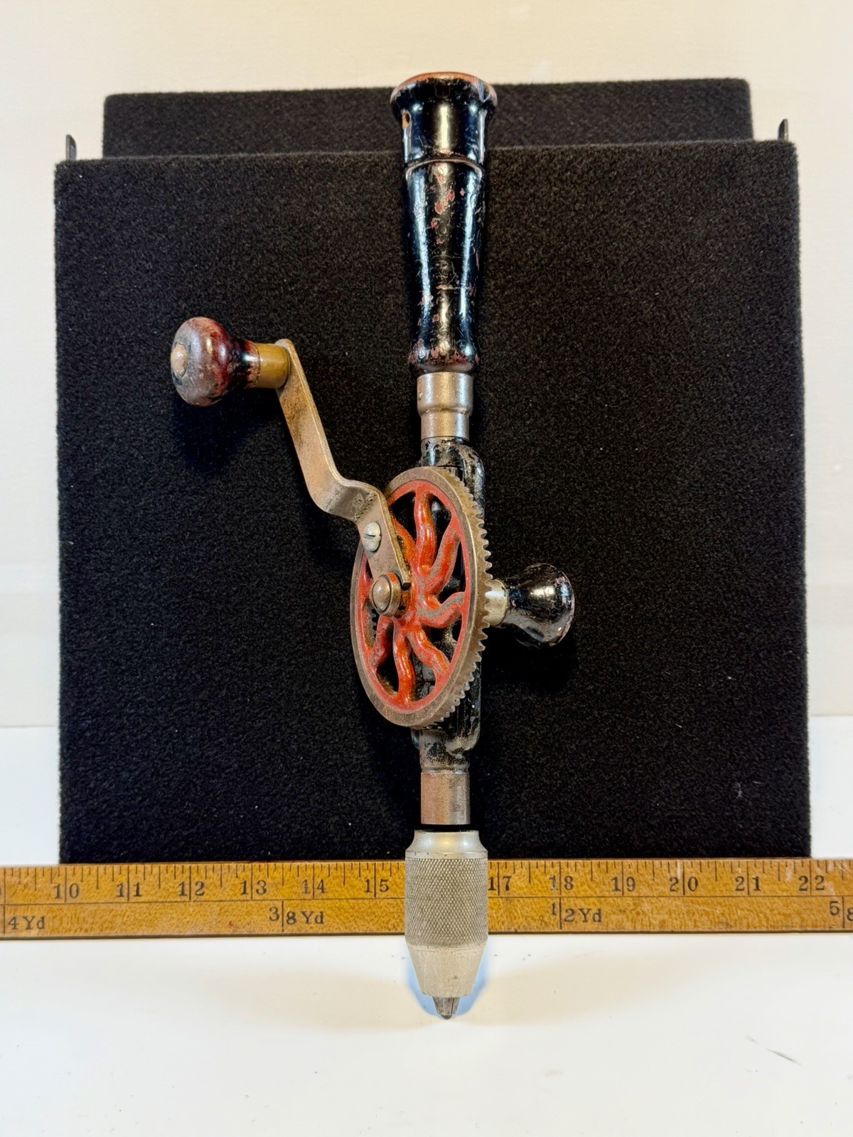 Vintage Millers Falls•No.2 Eggbeater Hand Drill•Wood Storage Handle & Drill Bits