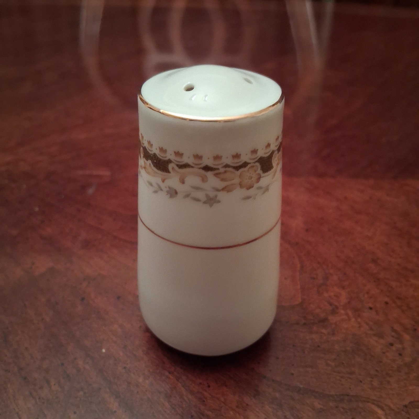 Vintage White Porcelain Pepper Shaker Floral Gold Trim Band 3 Hole Stopper