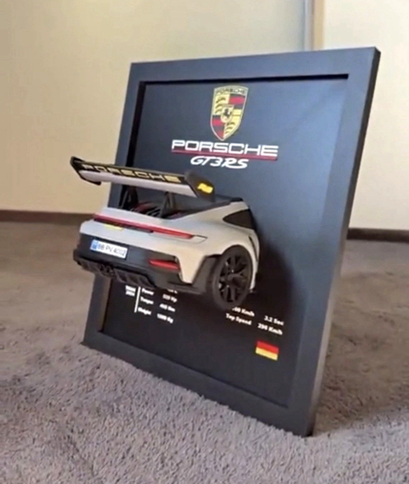 Porsche GT3 RS 2024 3D Framed Wall Sign, Black/Gray Reproduction