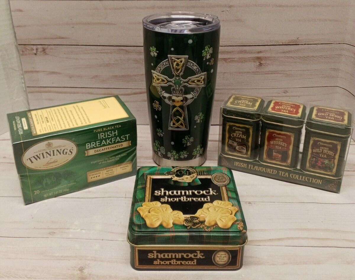 New No Tag Irish Tumbler Irish Facts W/ New sealed Irish Tea and Shortbread