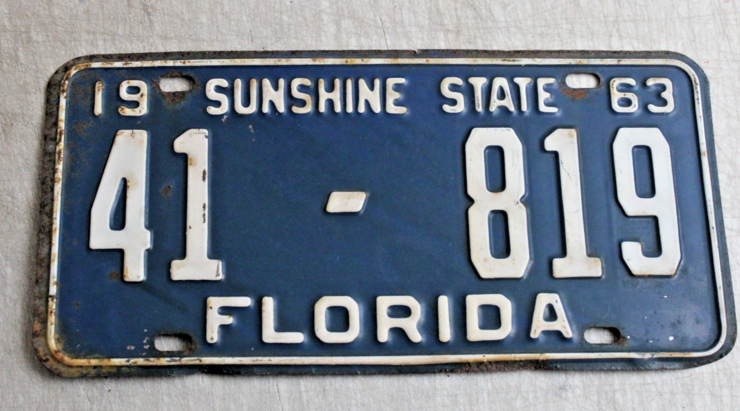 1963 Florida License Plate 41-819 NASSAU COUNTY 1963 Florida License Plate 41-819 NASSAU COUNTY