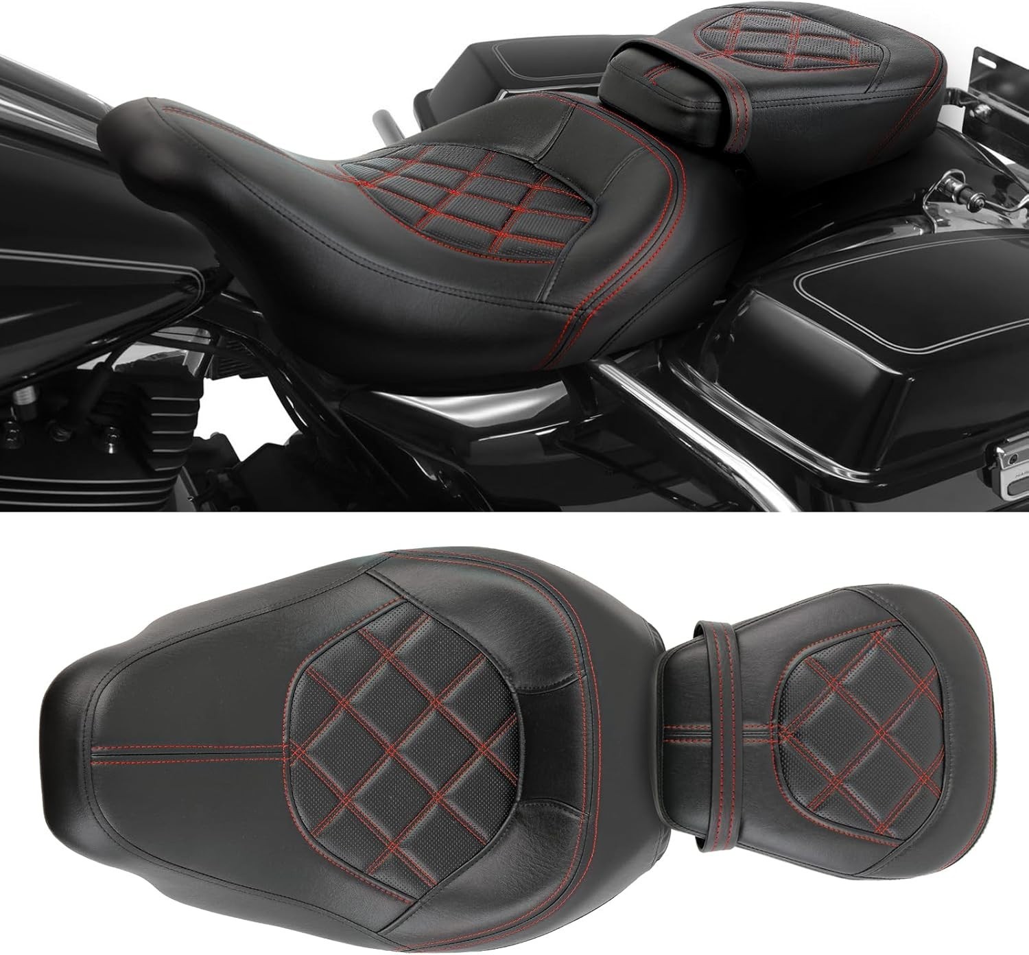 Low-Profile Driver Passenger Seat Pillion Set Compatible with Harley Touring Roa Low-Profile Driver Passenger Seat Pillion Set Compatible with Harley Touring Roa