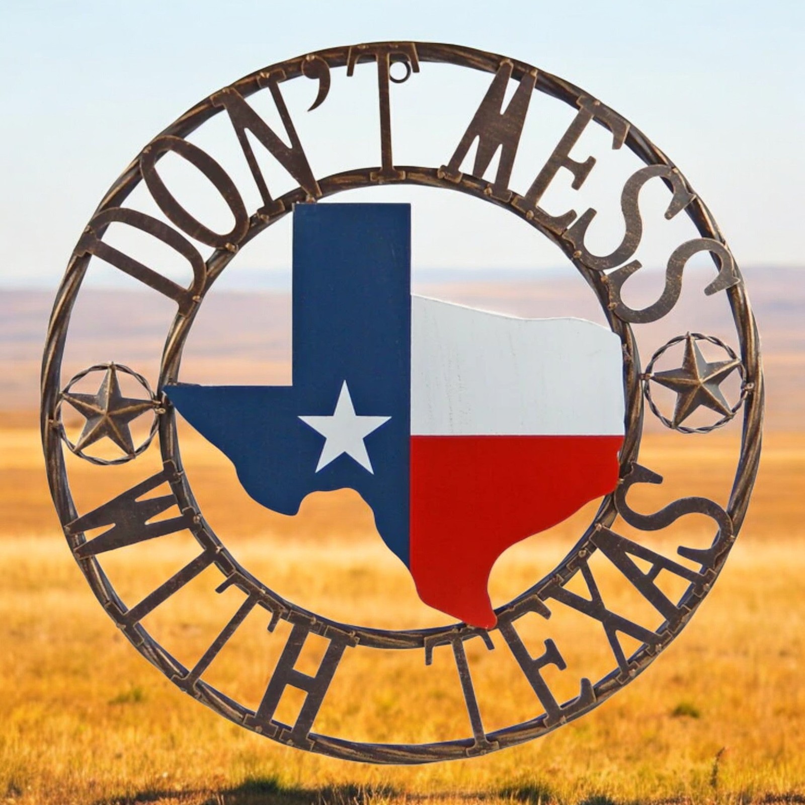 Don't Mess with Texas 18 Inch Metal Wall Sign, Red White Blue