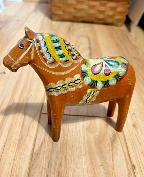 Antique Swedish Dala Horse Wooden Hand Carved Painted Red/Orange Folk Art 5